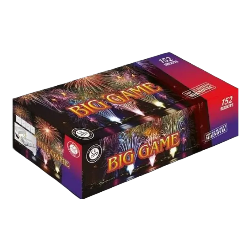 Big Game tűzij&aacute;t&eacute;k telep 25 mm-es kaliberrel, 152 l&ouml;v&eacute;ssel &eacute;s 1200 g nett&oacute; hat&oacute;anyag-tartalommal.