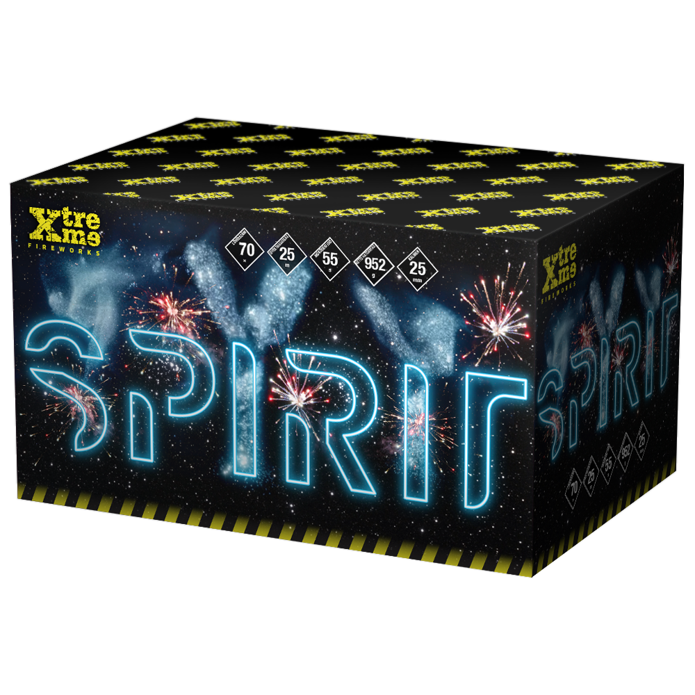 Spirit tűzij&aacute;t&eacute;k telep 25 mm-es, 70 l&ouml;v&eacute;ses F3 Xtreme m&aacute;rka, szilveszterre
