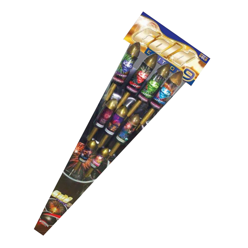 Gold 9 Rakete F2 Feuerwerk, 9er-Pack, goldene Funken und Lichtregen