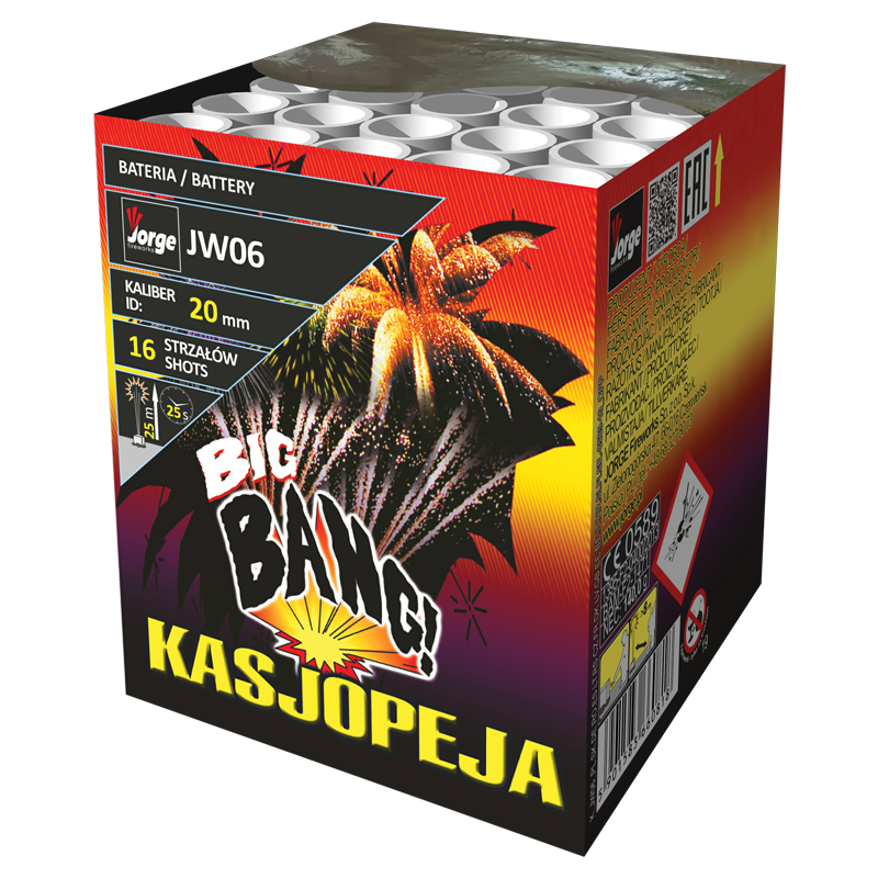 Kasjopeja tűzij&aacute;t&eacute;k telep 16 l&ouml;v&eacute;ssel, 20 mm kaliberrel, Fireshow m&aacute;rk&aacute;t&oacute;l