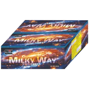 Milky Way tűzijáték telep 4×72 lövéssel, brokátos effektekkel