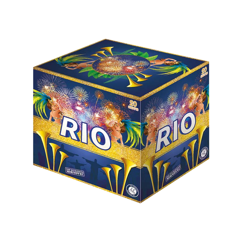 Rio tűzij&aacute;t&eacute;k telep 30 mm, 20 l&ouml;v&eacute;s, F2 kateg&oacute;ri&aacute;s, Mirnovec gy&aacute;rtm&aacute;ny, l&aacute;tv&aacute;nyos sz&iacute;nes f&eacute;nyekkel