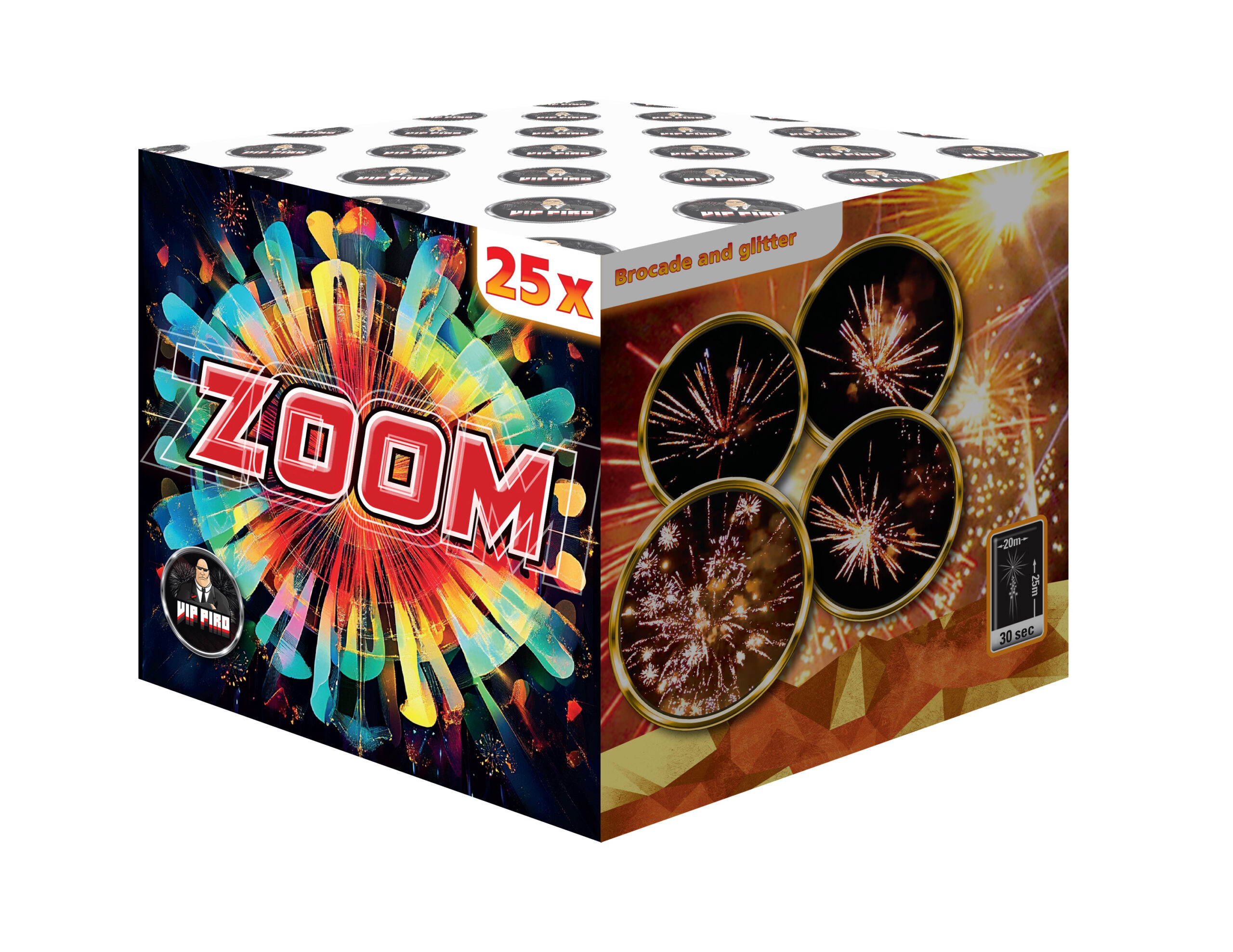 Zoom 25s Feuerwerkbatterie – 25 Schuss, 20 mm Kaliber, 30 Sekunden Laufzeit