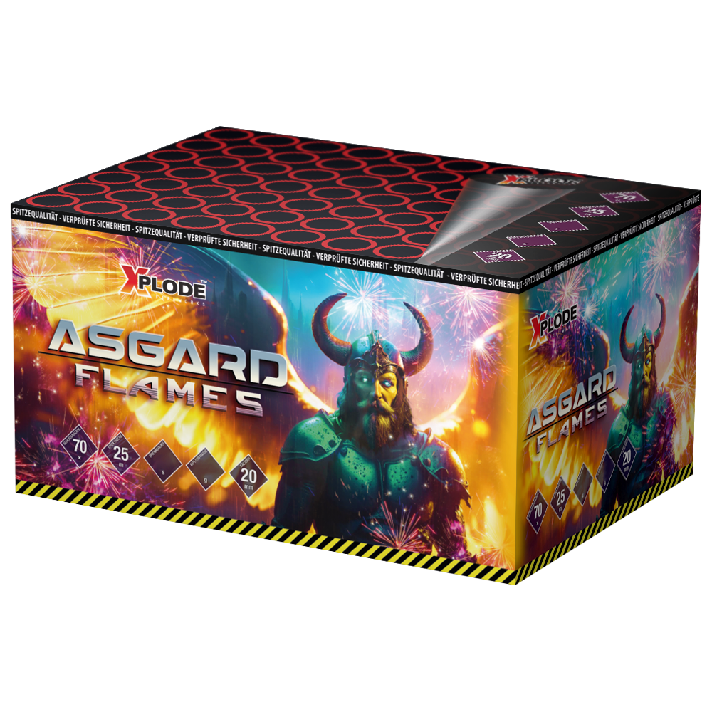 Asgard Flames Feuerwerksbatterie 70 Schuss, 20mm Kaliber, mit spektakulärer Lichtshow