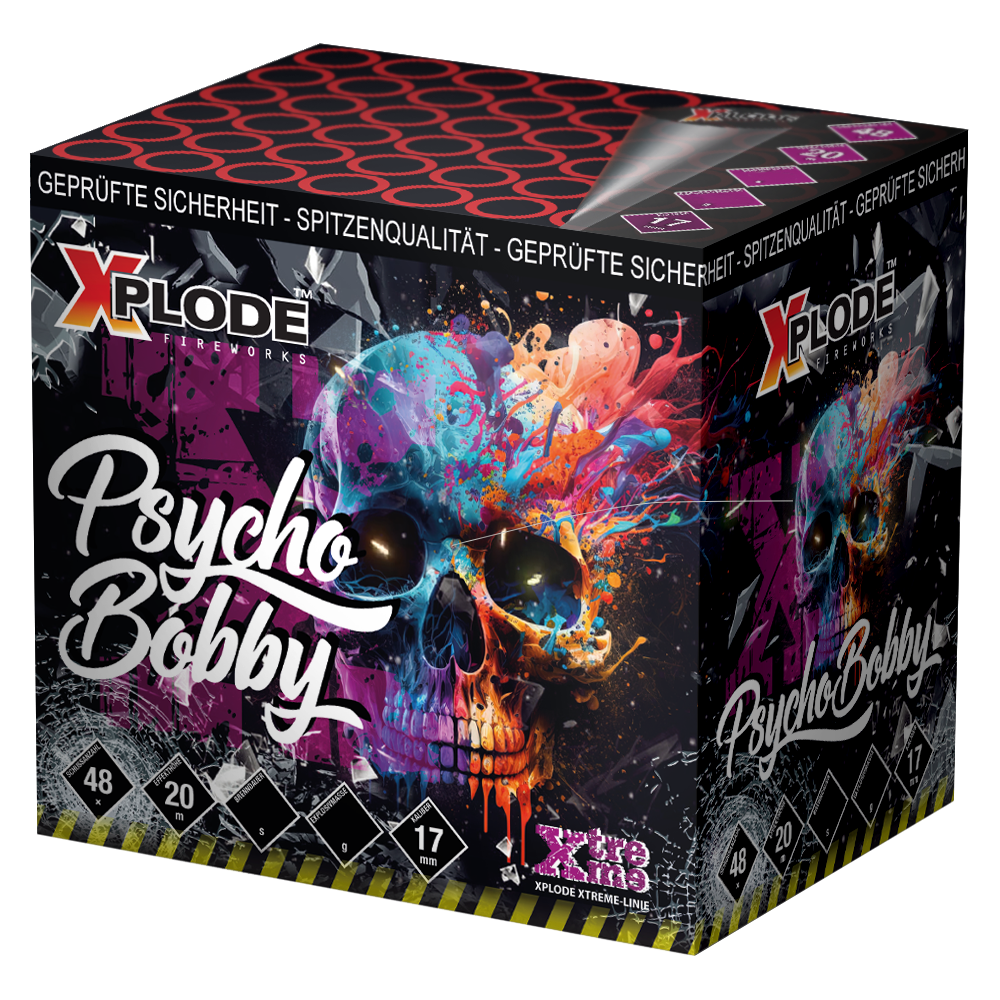 Psychobobby tűzij&aacute;t&eacute;k telep 48 l&ouml;v&eacute;ssel, 17 mm kaliberrel, l&aacute;tv&aacute;nyos pirotechnikai show