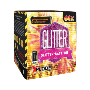 Glitter tűzijáték telep 64 lövéssel, 20 mm kaliberrel, aranyló fényhatásokkal