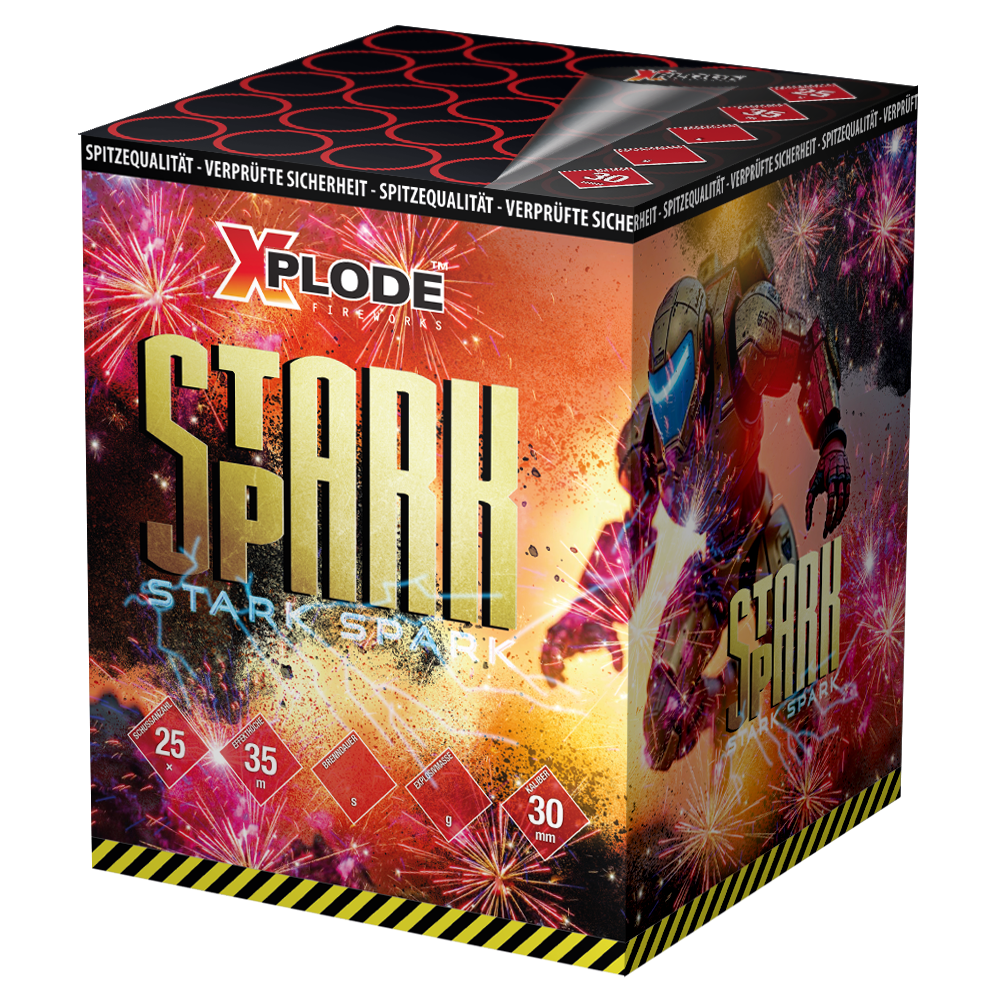 Stark Spark tűzij&aacute;t&eacute;k telep 25 l&ouml;v&eacute;ssel, 30 mm-es kaliberrel, 25 m&aacute;sodperces f&eacute;nyshow